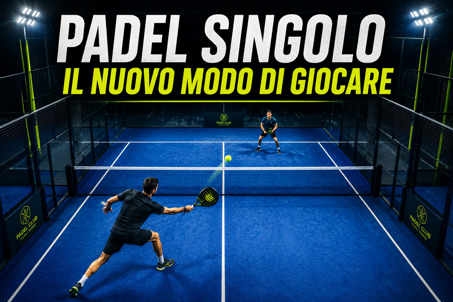 Campo da padel singolo con due giocatori in azione