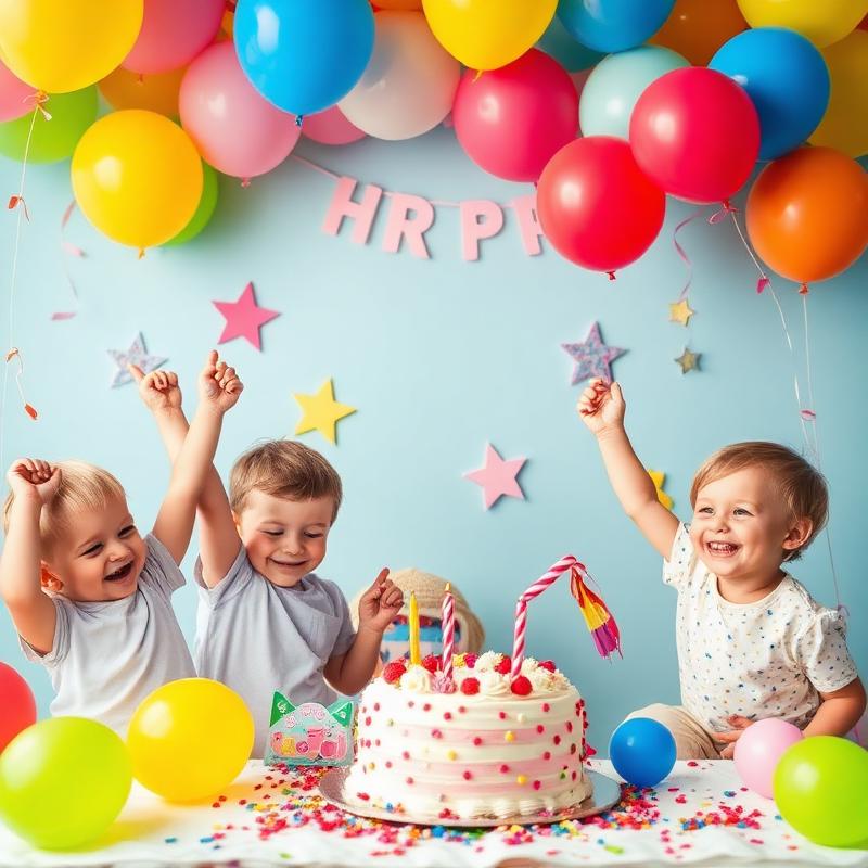 Festa di compleanno per bambini con torta e palloncini
