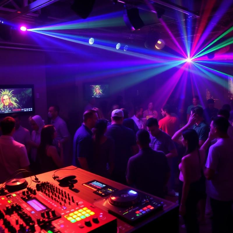 Festa con DJ set e luci colorate