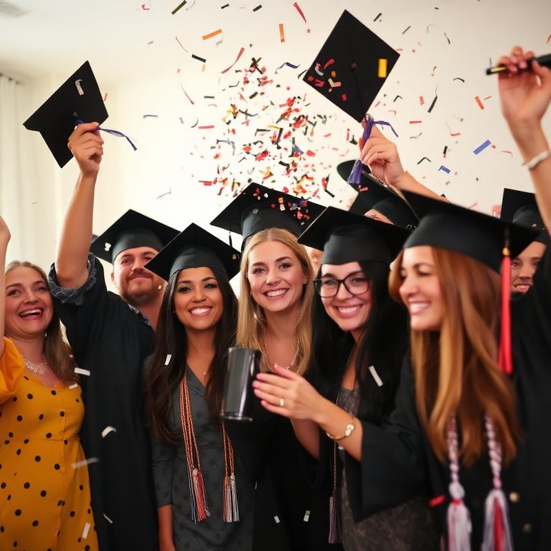 Festa di laurea con amici e coriandoli